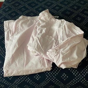 Petite Plume long sleeve/ long pant pink and white striped pajama set.
